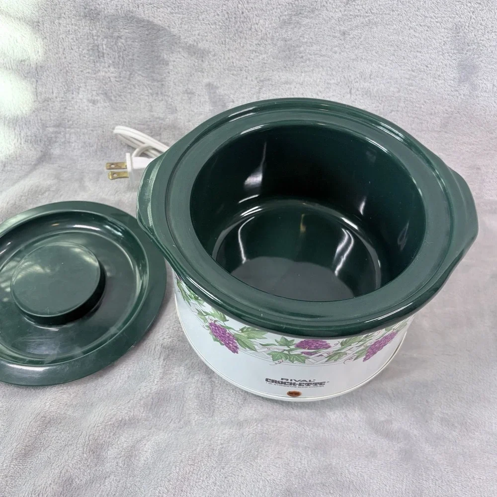 Vintage Rival Crock-Ette‎ 1 Qt Slow Cooker Grapevine Pattern Fixed Pot Warmer